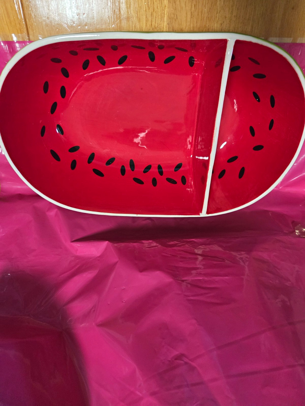 Four Corners Intl Ventures Watermelon Divided Oval Ceramic Serving Bowl 12x8